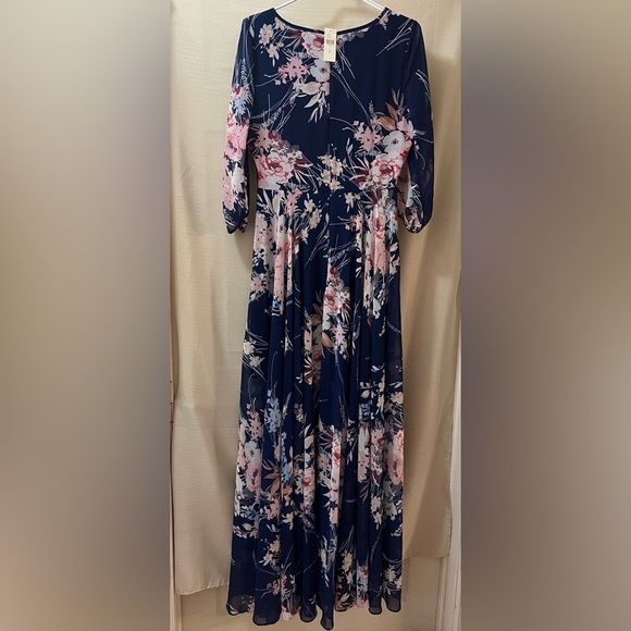 Yumi Kim Anthropology Blue and Pink Maxi Gown Bishop Sleeves Size Medium NWT - Picture 10 of 12